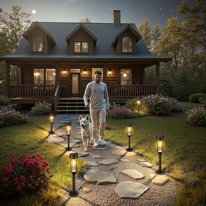 LETMY Solar Pathway Lights Outdoor, 4 Pack Solar Lights Outdoor Waterproof IP65, Bright Garden Light for Yard Walkway Driveway Landscape Garden Decor