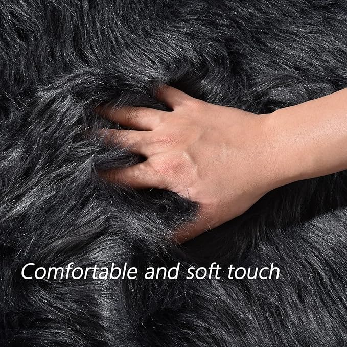 Latepis Dark Grey Fur 3x5 Area Shaggy Bedside Faux Sheepskin Rug for Bedroom Washable Furry Rugs Fuzzy Rug for Living Room Sofa Cushion Luxury Home Decor
