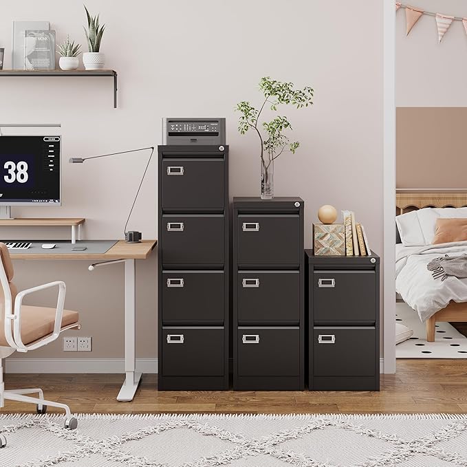 4 Drawer File Cabinet with Lock, Metal Filing Cabinets, Vertical Small Filing Cabinet Steel Lockable Storage Cabinets for Home Office to Organization Hanging Letter/Legal/F4/A4