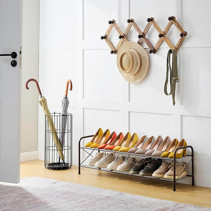 Hoctieon 2 Tier Shoe Rack for Closet, Durable Mesh Style Shoe Rack, Entryway Shoe Shelf, Shoe Storage Organizer for Hallway, Bedroom, Living Room, Wardrobe, Brown