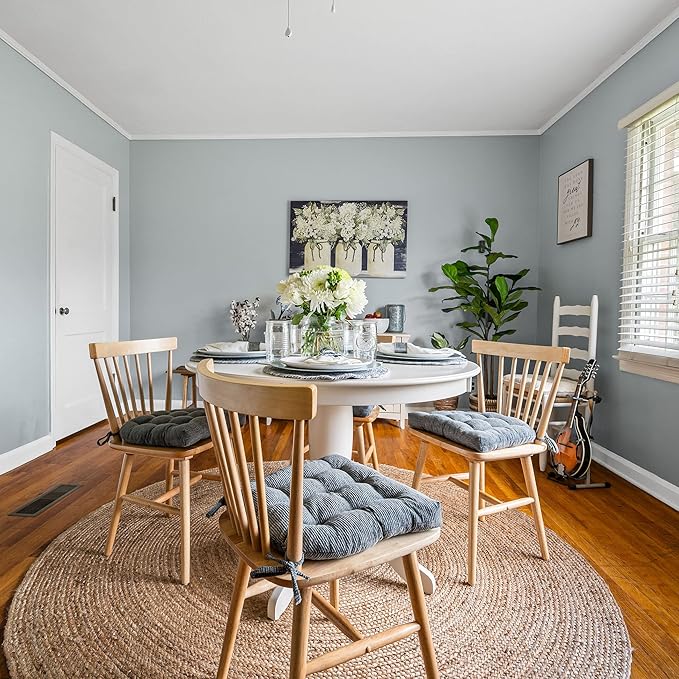 Barnett Home Decor Chenille Rib Slate Grey Dining Chair Cushion with Ties - 15 x 17 Size Small Chair Pad - Latex Foam Fill, Reversible - Made in USA (Gray/Small)