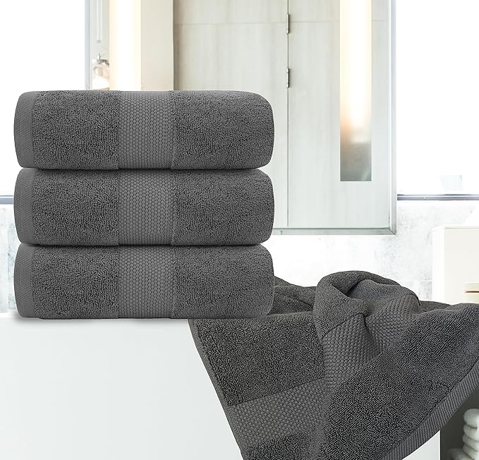 Luxury White Bath Towels Large - 100% Soft Cotton 700 GSM | Absorbent Hotel Bathroom Towel | 27 inch X 54 inch | Set of 4 | Gray