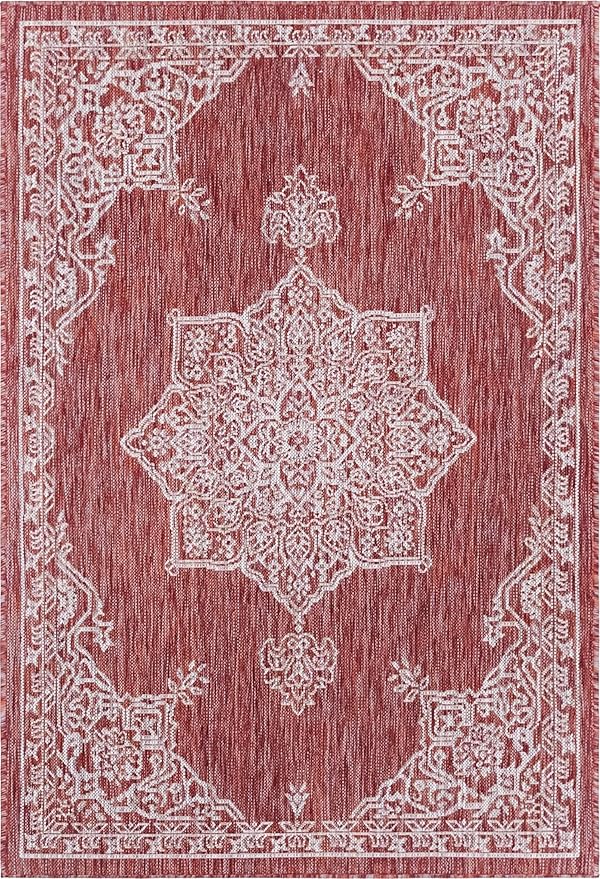 Unique Loom Outdoor Traditional Collection Area Rug - Antique (4' 1" x 6' 1" Rectangle, Rust Red/ Gray)