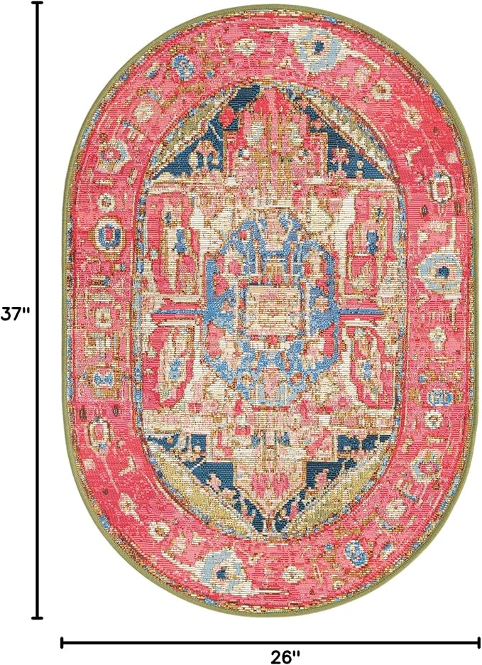 Unique Loom Outdoor Traditional Collection Area Rug - Limon (2' 2" x 3' 1" Oval Multi/Red)
