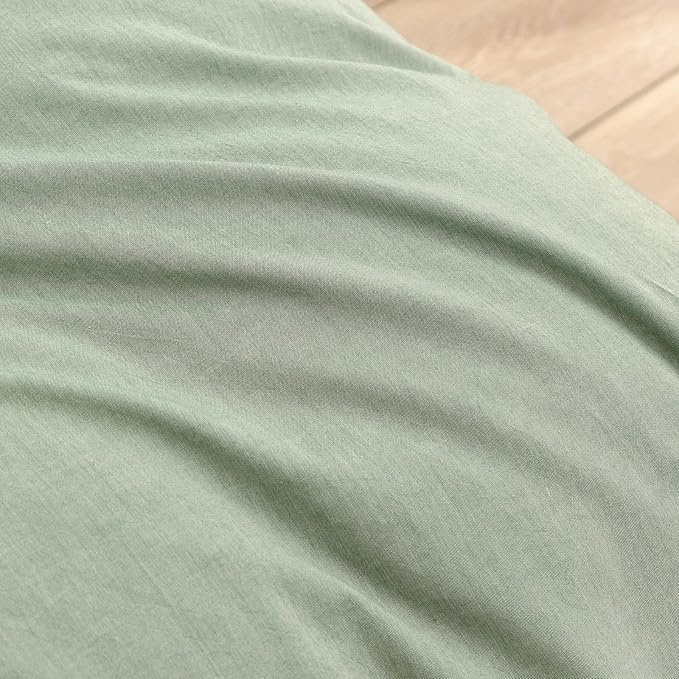 BESTOUCH Duvet Cover Set 100% Washed Cotton Linen Feel Super Soft Comfortable Chic Lightweight 3 PCs Home Bedding Set Solid Green Oversized King