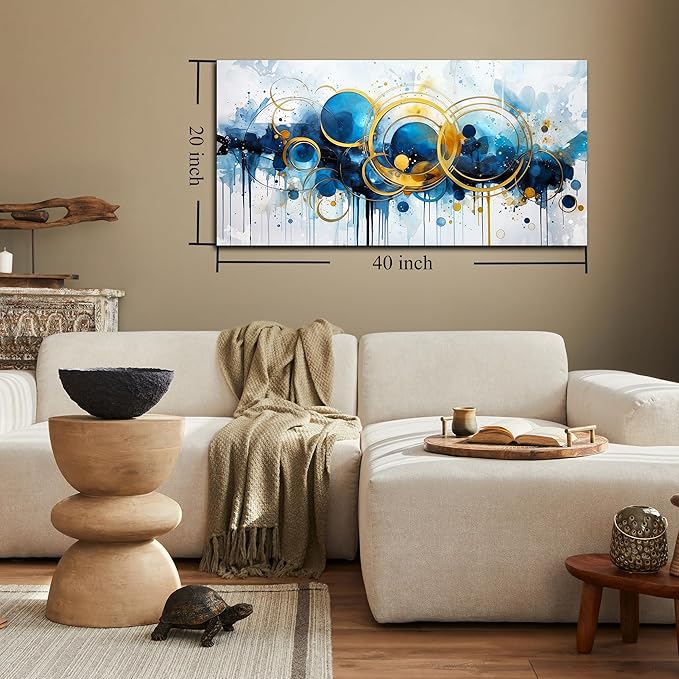 JKWALL77 Abstract Painting Wall Art - Bedroom Wall Decor - Blue Pictures for Living Room Ready to Hang Size 20" x 40"