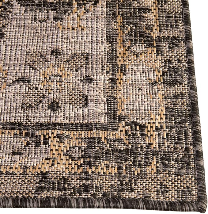 Unique Loom Outdoor Traditional Collection Area Rug - Valeria (10' x 13' 1" Rectangle, Charcoal/ Natural)