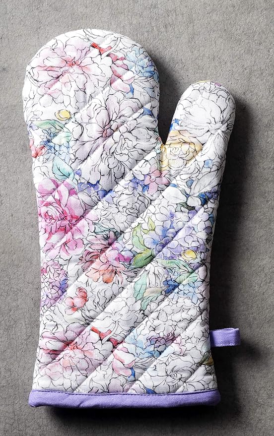 Maison d' Hermine Oven Gloves 100% Cotton Oven Mitt 7" x 13" with Loop Heat Resistant, BBQ, Cooking Gloves, Baking, Grilling, Kitchen, Handling Hot Pans Spring/Summer (Pack of 1, Floral Love)