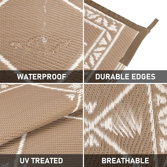 Outdoor Rug 8'x10' for Patios Waterproof Grey Patio Rugs Outdoor Mats for Front Porch,Beach Mat,Reversible Plastic Straw Camping Rugs for Outside RV,Deck,Balcony,Backyard