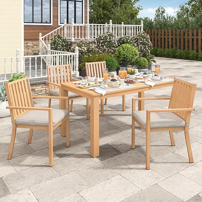 Wisteria Lane Aluminum 6 Pieces Patio Dining Sets, Outdoor Dining Table with 4 Chairs and Bench, Outdoor Patio Dining Furniture Set with Removable Cushion for Lawn, Garden, Backyard, Brown