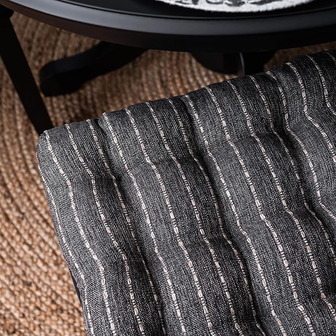 Barnett Home Decor Avante Charcoal Dining Chair Cushions - 16.5 x 18 Size Medium Chair Pad - Latex Foam Fill - Reversible - Made in USA (Dark Gray - Black Stripe)