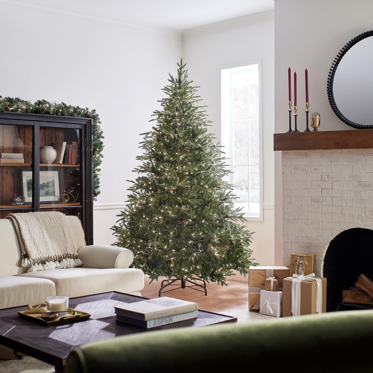 National Tree Company Pre-Lit 'Feel Real' Artificial Full Christmas Tree, Green, Frasier Grande, White Lights, Includes Stand, 7.5 Feet