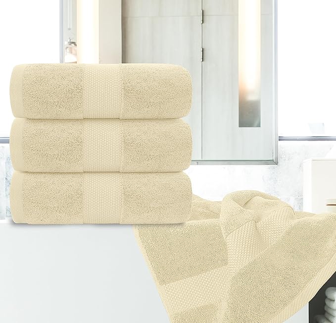 White Classic Luxury Bath Towels Set of 4 Large - 700 GSM Cotton Ultra Soft Bath Towels 27x54 | Highly Absorbent and Quick Dry | Hotel Towels for Bathroom Luxury, Plush Shower Towels, Beige