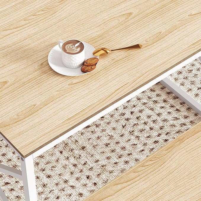 VECELO Kitchen Table with 2 Benches for 4, 43.3'' Wood Dining Room Dinette Sets with Metal Frame for Breakfast Nook and Small Space, Oak