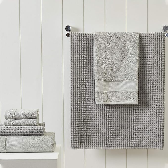 Modern Threads 6-Piece 100% Combed Cotton Yarn Dyed Cobblestone Jacquard Towel Set Silver