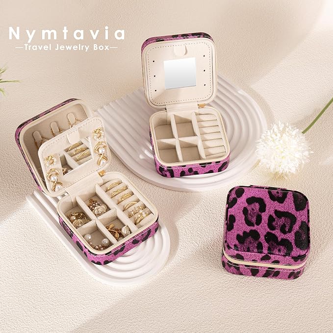 Leopard Print Jewelry Box, Cheetah Travel Jewelry Case for Women Girl, Animal Small Jewelry Organizer, Birthday Graduation Gift