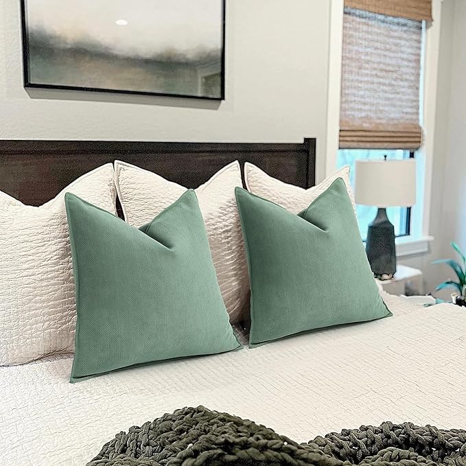 ZWJD Dusty Green Pillow Covers 26x26 Set of 2 Chenille Throw Pillow Covers with Elegant Design Soft and Luxurious Decorative Throw Pillows for Couch, Bed, and Home Decor