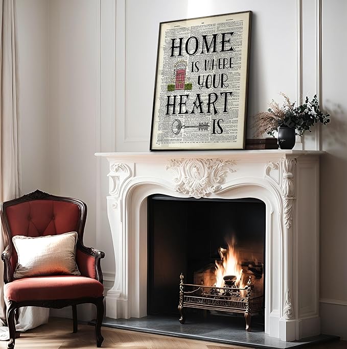 Poster Master Dictionary Art Poster - Home Is Where Your Heart Is Print - Motivational Art - Gift for Men & Women - Inspiring Wall Decor for Dorm, Bedroom or Living Room, 18x24 Unframed Wall Art