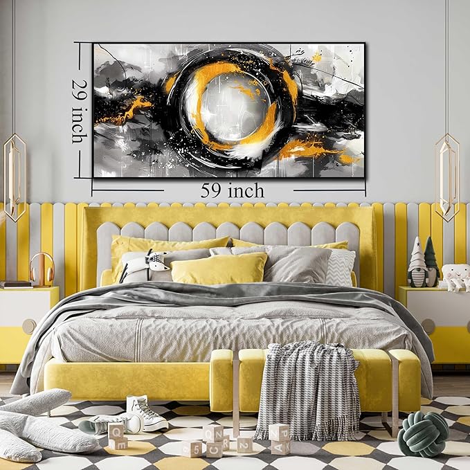 SIXTTART Modern Art Wall Decor for Living Room - Abstract Wall Art Bedroom - Large Wall Paintings With Black Frames Size 29" x 59"