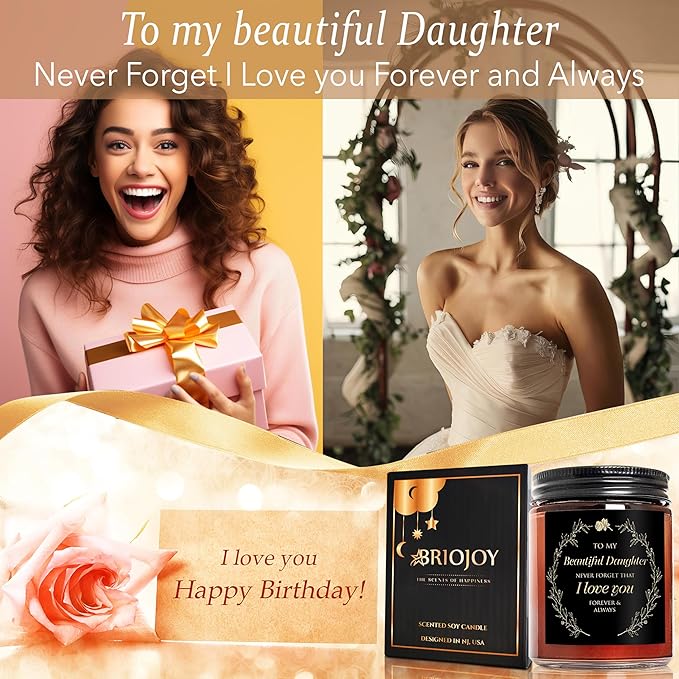 My Beautiful Daughter Candle Gift from Mom Dad - Unique Love You, Bridal Shower, Wedding, Mother's Day, Birthday Gift for Daughter Adult, Stepdaughter - Cashmere Vanilla Scented Soy Candle
