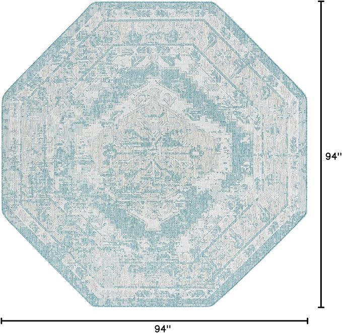 Unique Loom Outdoor Traditional Collection Area Rug - Valeria (7' 10" Octagon, Aqua/ Ivory)