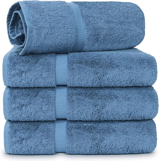 Chakir Turkish Linens | Hotel & Spa Quality 100% Cotton Luxury Turkish Towels | Soft & Absorbent (30x60 Inches Extra Large Bath Towels, Set of 4 - Wedgewood)