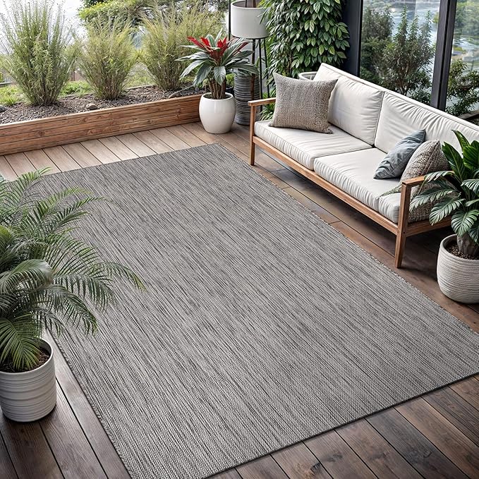 Washable Indoor Outdoor Rug 9x12 Weather Resistant Area Rugs Modern Solid for Porch Deck Balcony Backyard Patio Outside Carpet (9 X 12 Silver Grey)