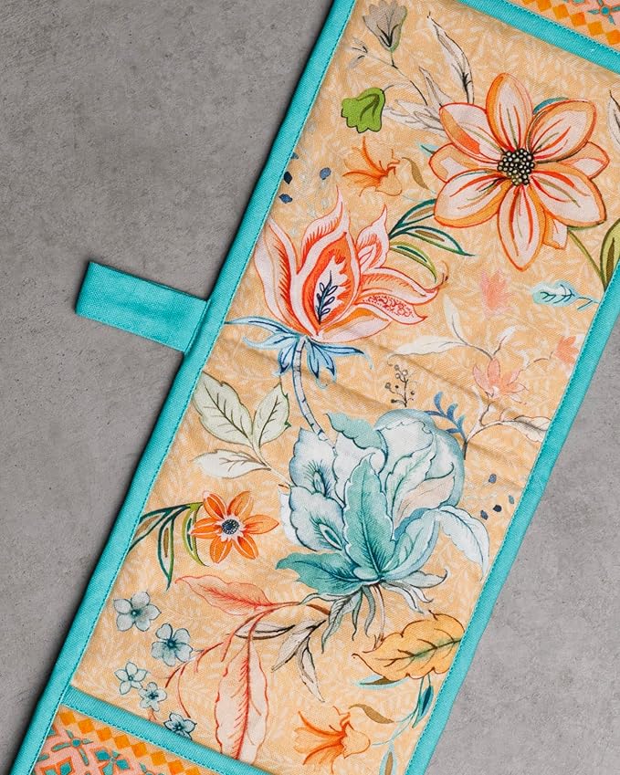 Maison d' Hermine Double Oven Mitts 100% Cotton 7"x35" Double Oven Mitt Heat Resistant BBQ Cooking Gloves with Loop, Baking, Grilling, Kitchen, Handling Hot Pans Spring Summer (Luxury Loft – Peach)