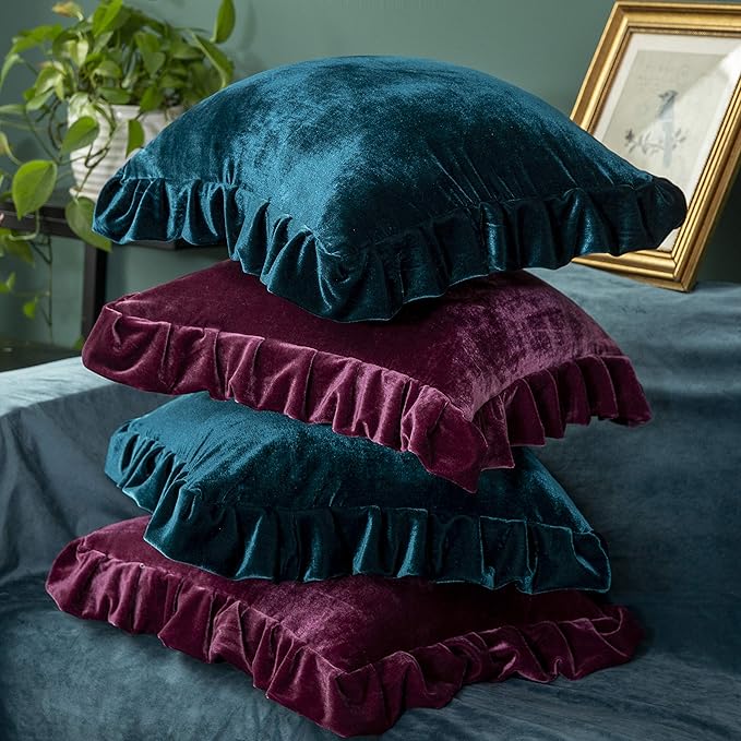 Velvet Throw Pillow Cover Soft Decorative Luxurious Solid Square Cushion Case for Sofa Couch Bedroom Farmhouse,Pack of 2, 18 x 18 Inches, Amaranth