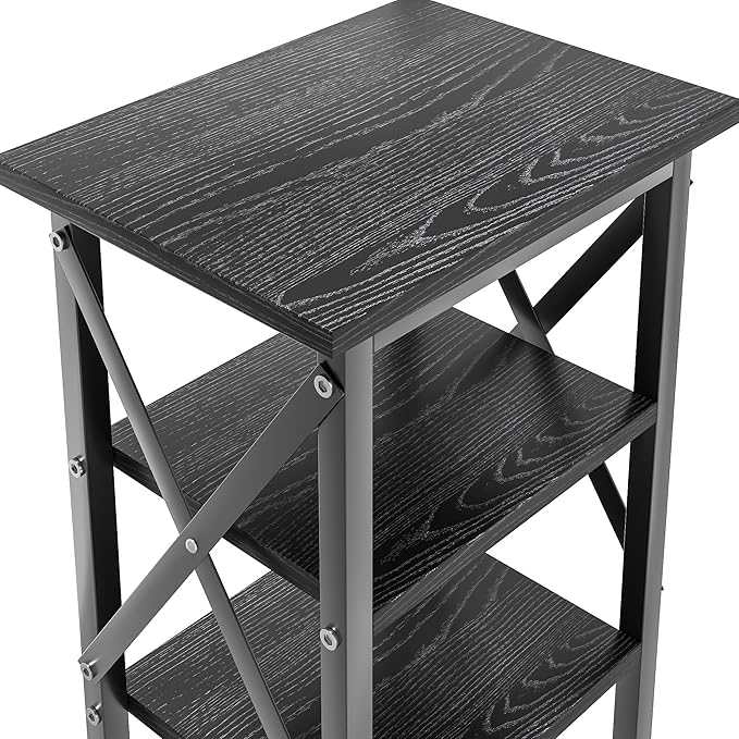 VECELO End Table, Bedside Table, 24" Tall Living Room End Tables, X-Design Reinforced Nightstands, Side Table with 3-Tier Storage Shelves for Small Spaces, Office, Bathroom, Bedroom, Classic Black