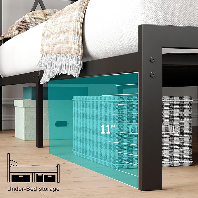 Full Bed Frame with Smart LED Lights, Storage Headboard and USB Charging Station,Heavy Duty Wooden Slats, No Box Spring Needed, Noise Free, Easy Assembly (Classic Black, Twin)
