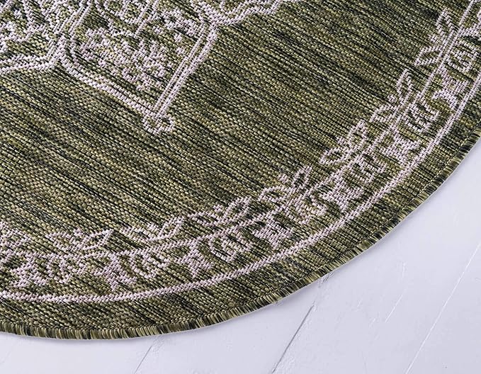 Unique Loom Outdoor Traditional Collection Area Rug - Antique (4' 1" Round, Green/ Gray)