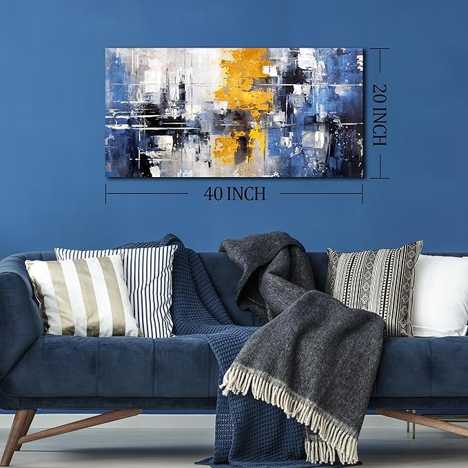 ZHAOSHOP Blue Abstract Wall Art for Office - Abstract Wall Art for Living Room - Modern Minimalist Wall Art for Bedroom Size 20" x 40"