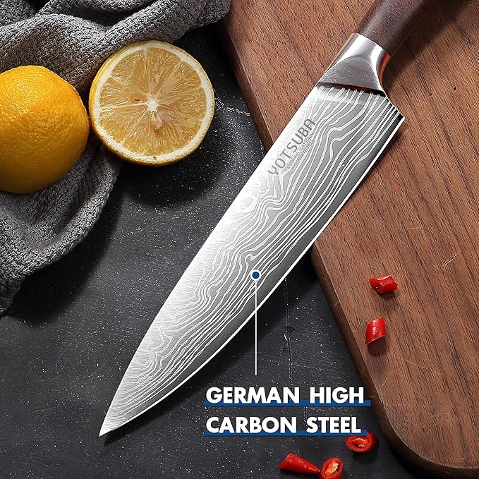 YOTSUBA Kitchen Knives Set, 3 Piece Chef Knife Set, Sharp High Carbon Stainless Steel Forged Blade Professional Kitchen Knife Set with Ergonomic Handle, Chef Knives Set for kitchen with Gift Box