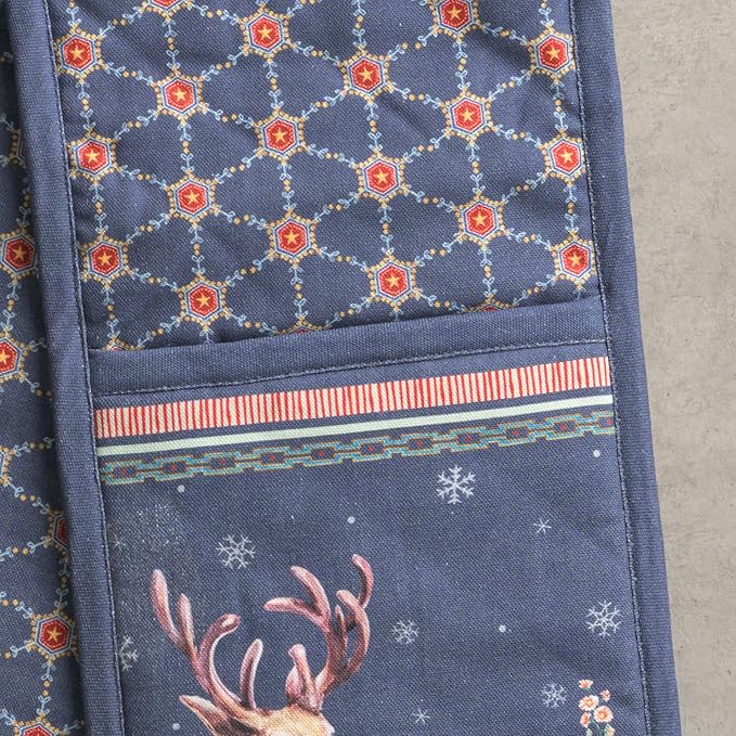 Maison d' Hermine Double Oven Mitt (7" x 35") 100% Cotton Heat Resistant BBQ Cooking Gloves with Loop for Thanksgiving Christmas Decorations Baking Cooking Barbeque Handling Hot Pan (Christmas Joy)