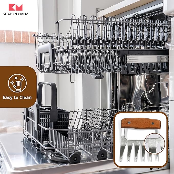 Kitchen Mama Meat Claws: Stainless Steel Shredder Claws with Wooden Handle for BBQ, Shredding, Pulling Pork, Chicken, Beef, and Turkey - Perfect for Grill Masters (1 Pair)