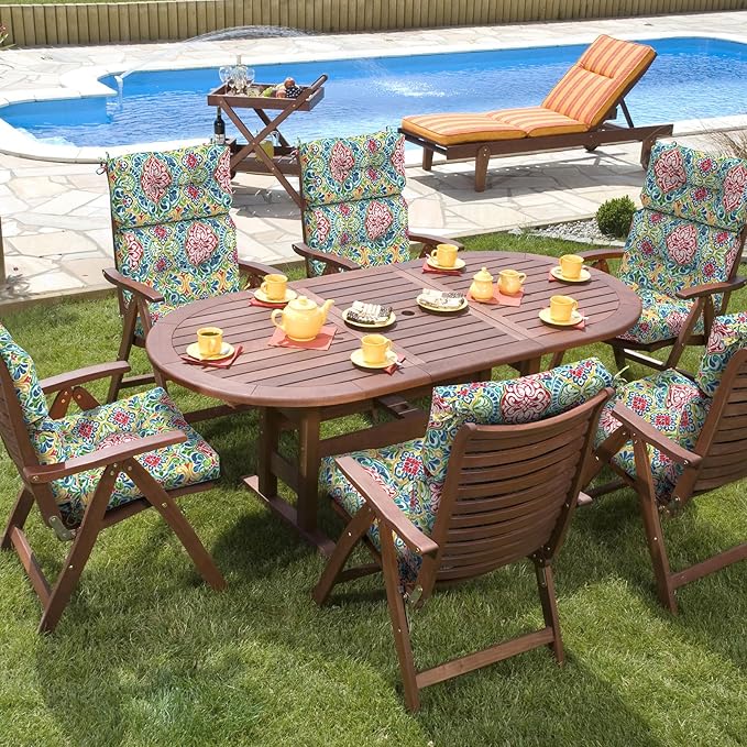 Set of 2 Outdoor High Back Chair Cushions 44"x 22",Water Repellent Rocking Seat Cushions Replacement, Seat/Back Chair Cushions for Patio,Porch,Balcony and Indoor - Damask Red