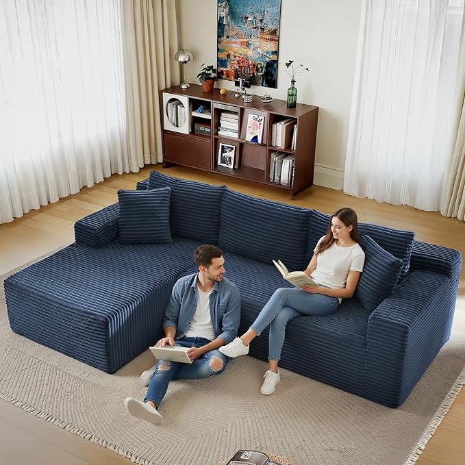 105''Sectional Cloud Couch with L Shaped Chaise,Modern Modular Sectional Sofa,Comfy Sectional Couches for Living Room,Bedroom,Apartment (Blue, Left Facing Chaise)