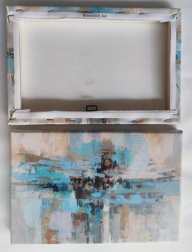 DZL Art A74750 Canvas Prints Abstract Wall Art Print Paintings Blue and Brown Stretched Canvas Wooden Framed for living Room Bedroom and Office Home Decor Artwork