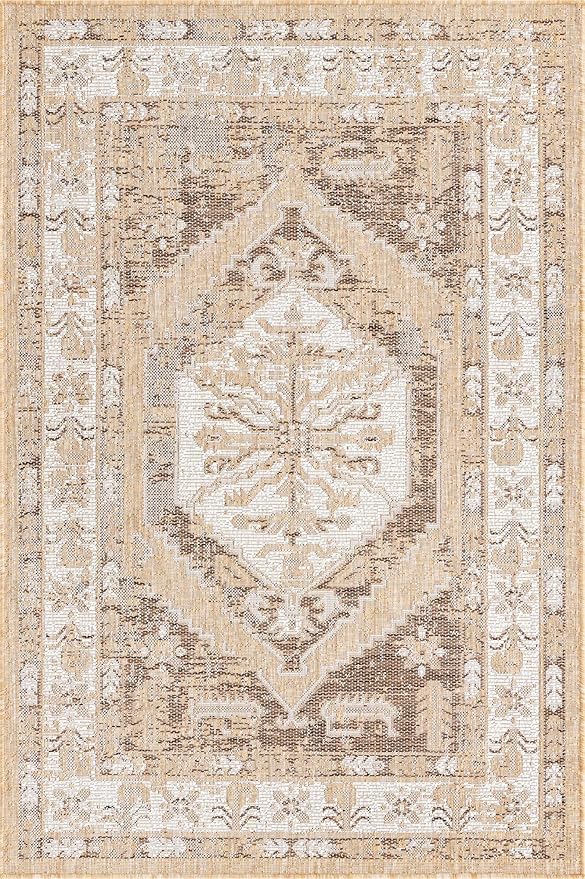 Unique Loom Outdoor Traditional Collection Area Rug - Valeria (4' 1" x 6' 1" Rectangle, Natural/ Ivory)