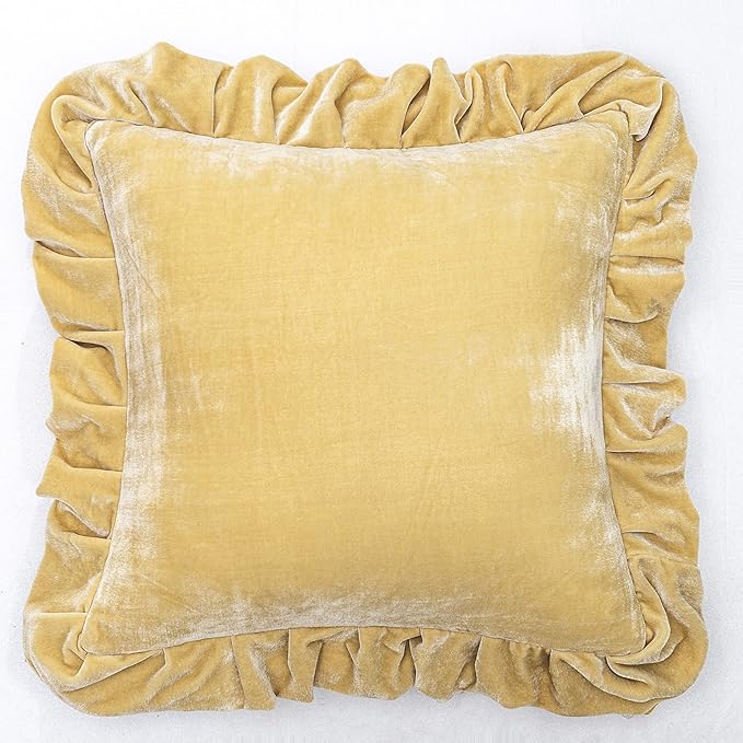 Velvet Throw Pillow Cover Soft Decorative Luxurious Solid Square Cushion Case for Sofa Couch Bedroom Farmhouse,Pack of 2, 18 x 18 Inches, Butter Yellow
