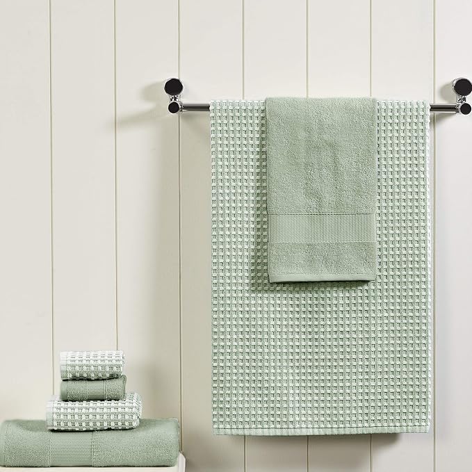 Modern Threads 6-Piece 100% Combed Cotton Yarn Dyed Cobblestone Jacquard Towel Set Mineral Green