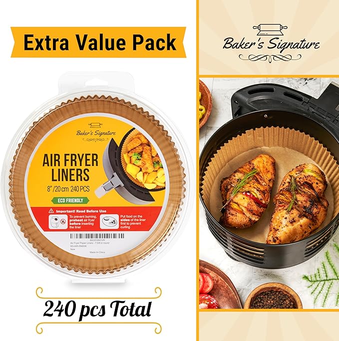 250 pcs Air Fryer Liners for Ninja, Round Disposable Airfryer Paper Liners – Non-Stick and Oil Proof for Easy Cleanup, Great for Oven, Pans & Baking – 8 Inch for 5-8 qt Basket