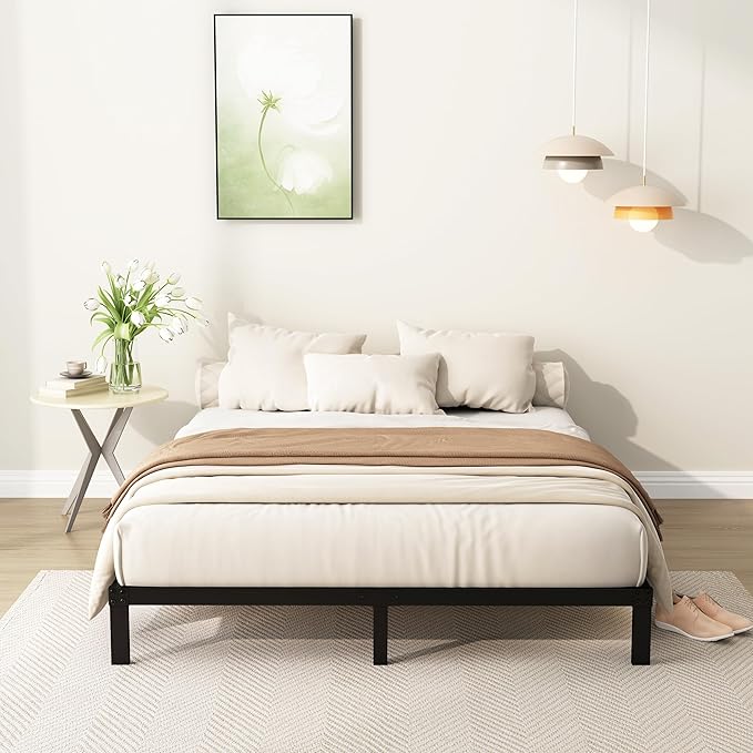 7 Inch Full Size Bed Frame Heavy Duty Low Profile Metal Platform No Box Spring Needed Mattress Foundation, Easy to Assembly, Noise Free, Black