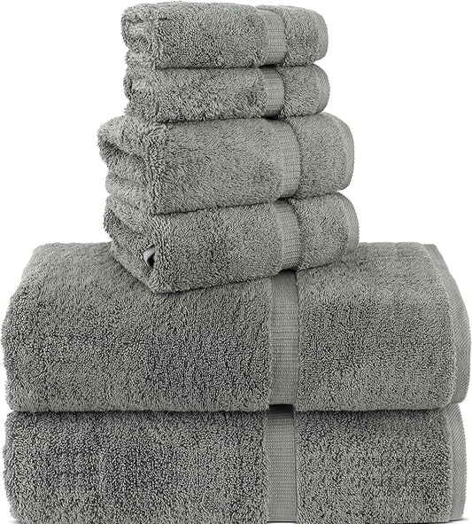 Chakir Turkish Linens 100% Cotton Premium Turkish Towels for Bathroom, 2 Large Bath Towels, 2 Hand Towels, 2 Washcloths (6-Piece Towel Set, Gray)