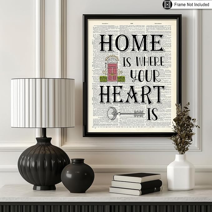 Poster Master Dictionary Art Poster - Home Is Where Your Heart Is Print - Motivational Art - Gift for Men & Women - Inspiring Wall Decor for Dorm, Bedroom or Living Room, 18x24 Unframed Wall Art
