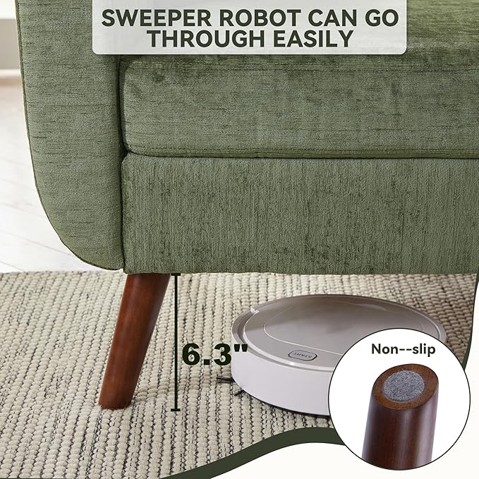 Tbfit 65" W Loveseat Sofa, Mid Century Modern Couches Love Seats for Living Room, Button Tufted Upholstered Small Couch for Bedroom, Solid and Easy to Install Love Seats Furniture, Green