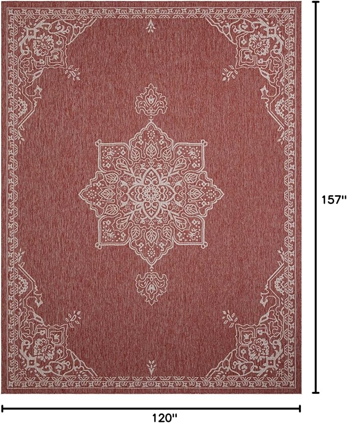 Unique Loom Outdoor Traditional Collection Area Rug - Antique (10' x 13' 1" Rectangle Rust Red/Ivory)