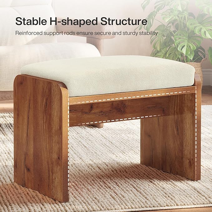 Tribesigns Entryway Bench, Upholstered Shoe Stool with Removable Cushion, H-Shaped Vanity Stool Footrest, Wooden Ottoman for Bedroom, Living Room, Dressing Room, Extra Seating for Small Spaces