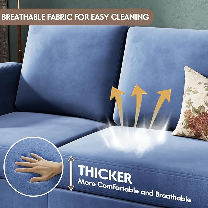 VICTONE Convertible Sectional Sofa Couch, 3 Seat L-Shaped Sofa with Linen Fabric Ottoman Small Couch for Small Apartments, Living Room and Office (Linen Fabric, Blue)